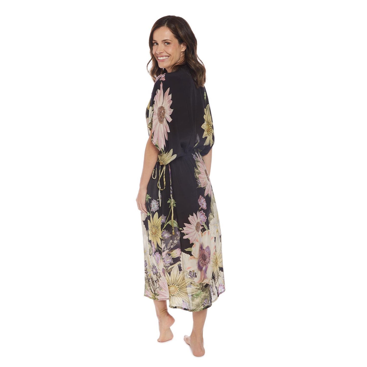 Daisy Print Black String Dress