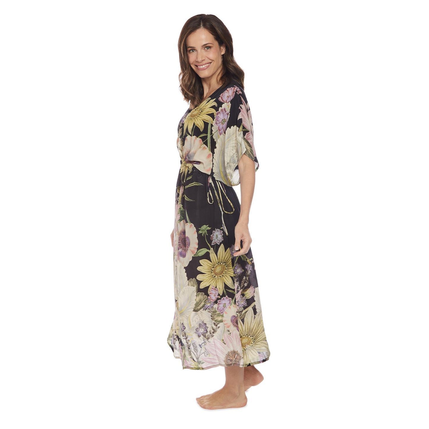 Daisy Print Black String Dress