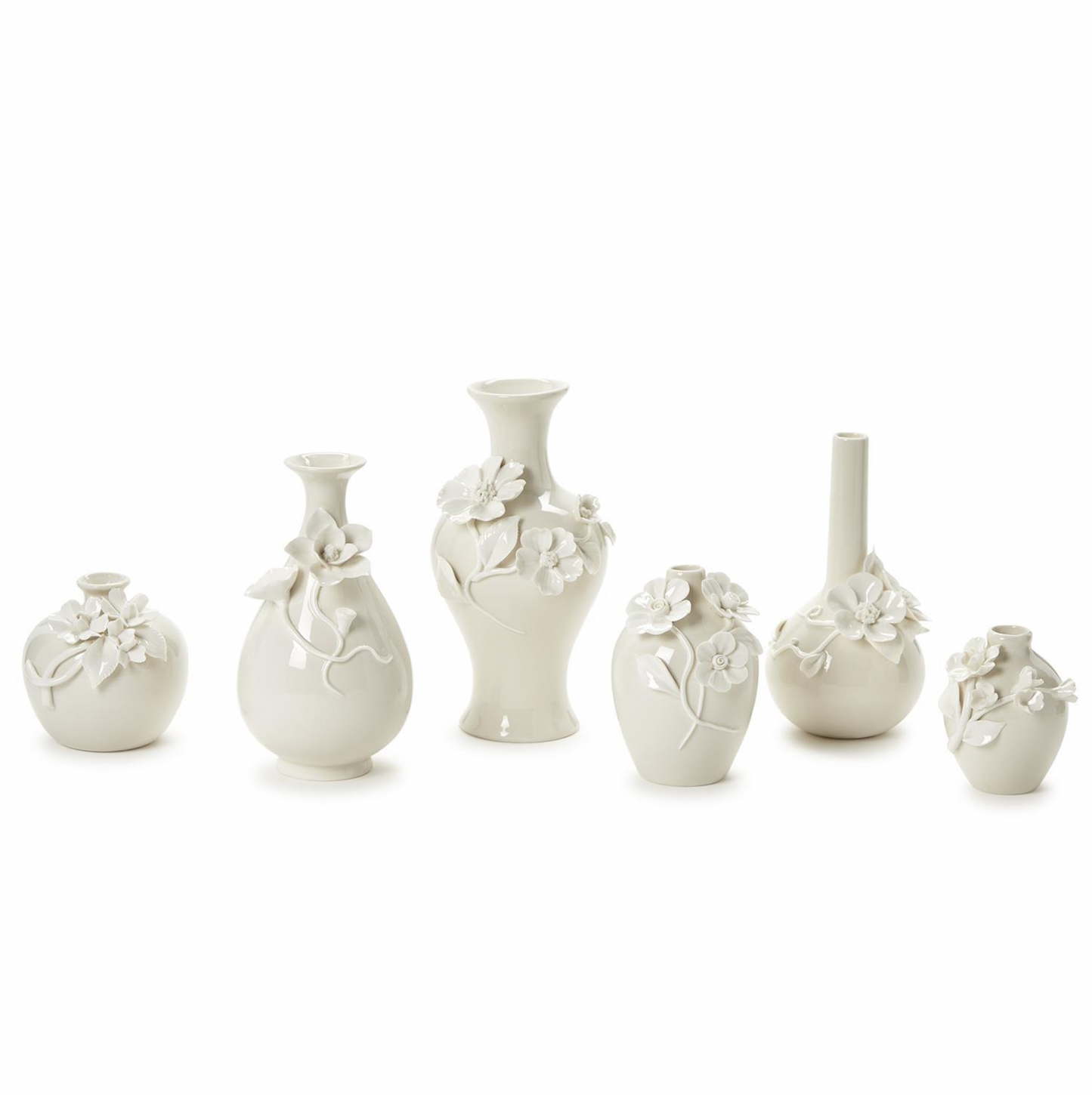Porcelain Mini Vases with Sculpted Flowers