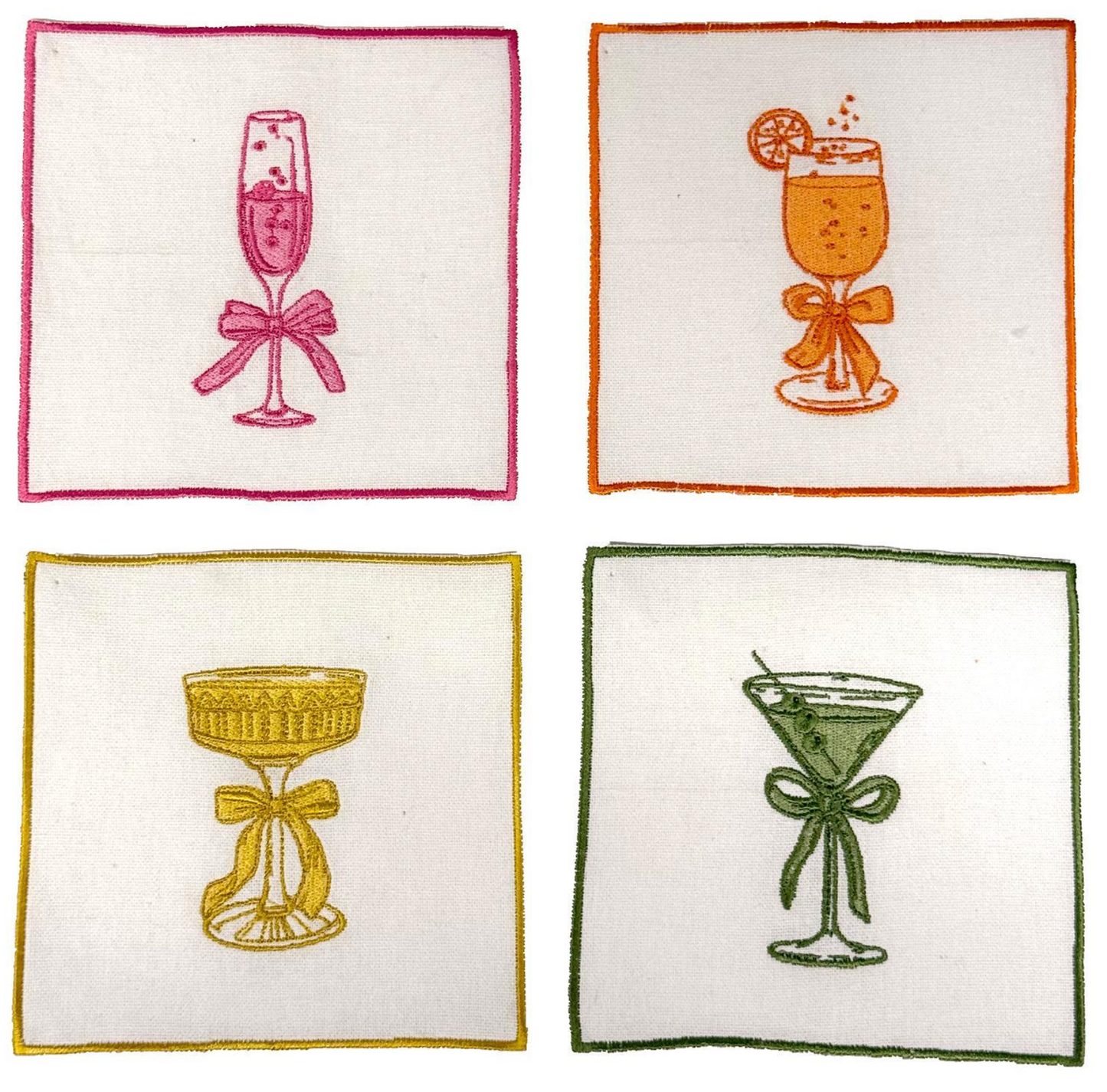 Cheers Set of 4 Embroidered Cocktail Napkins
