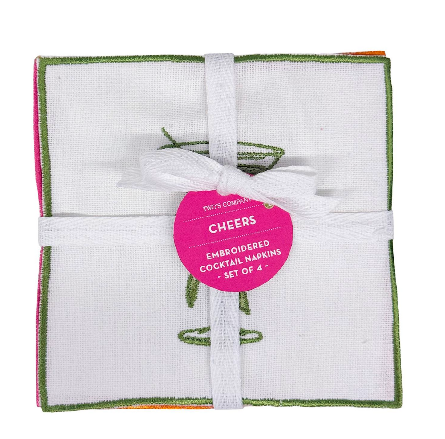 Cheers Set of 4 Embroidered Cocktail Napkins