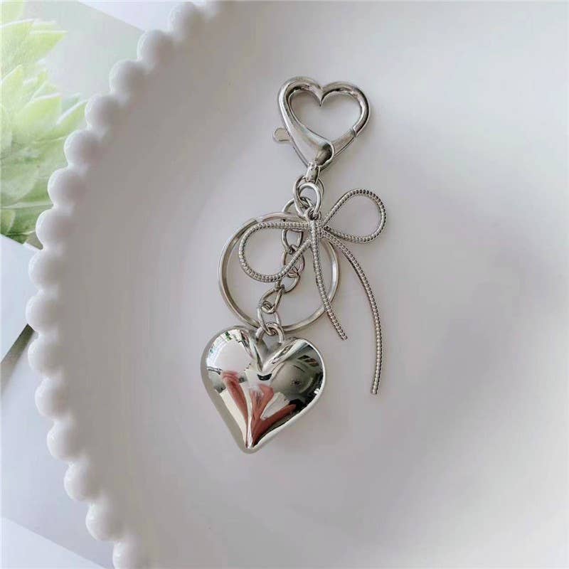 Bow Heart Bag Charm