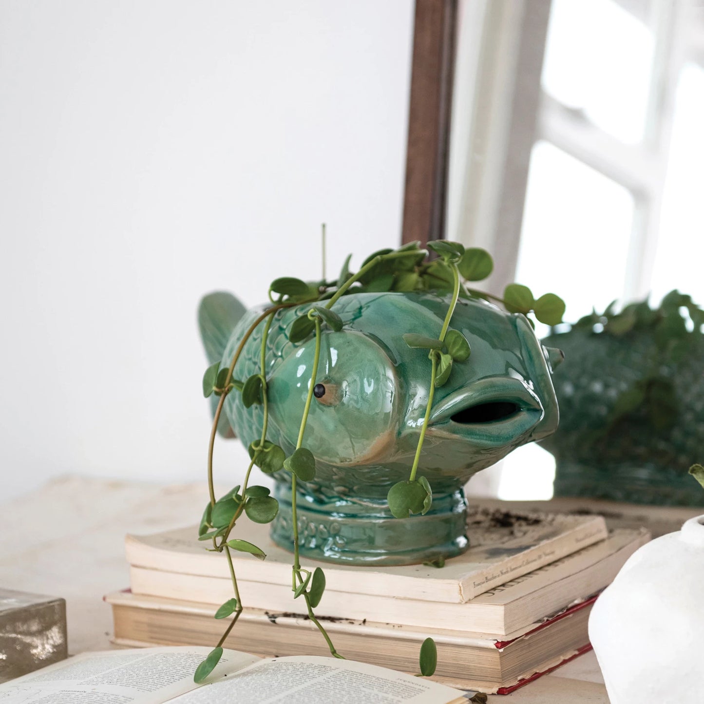 Vintage Stoneware Fish Planter