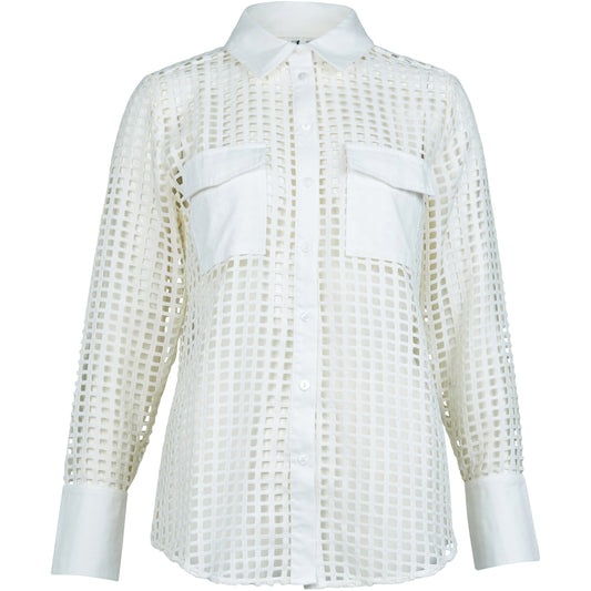 Yara Grid Lace Button Down Top