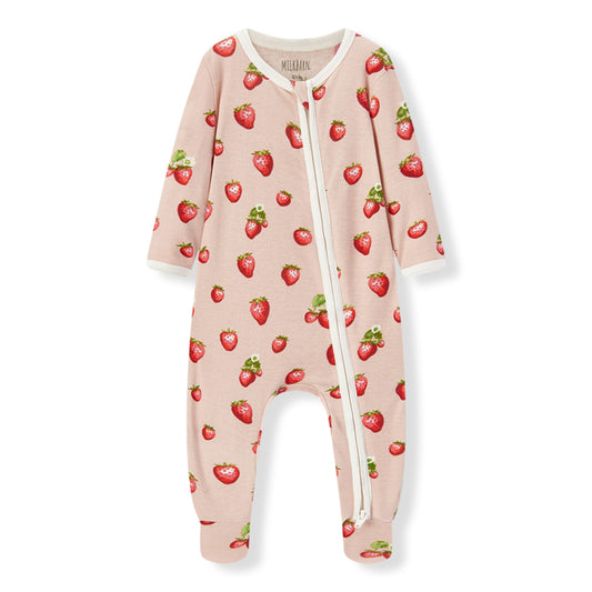Organic Cotton Zipper Footed Romper - Strawberry
