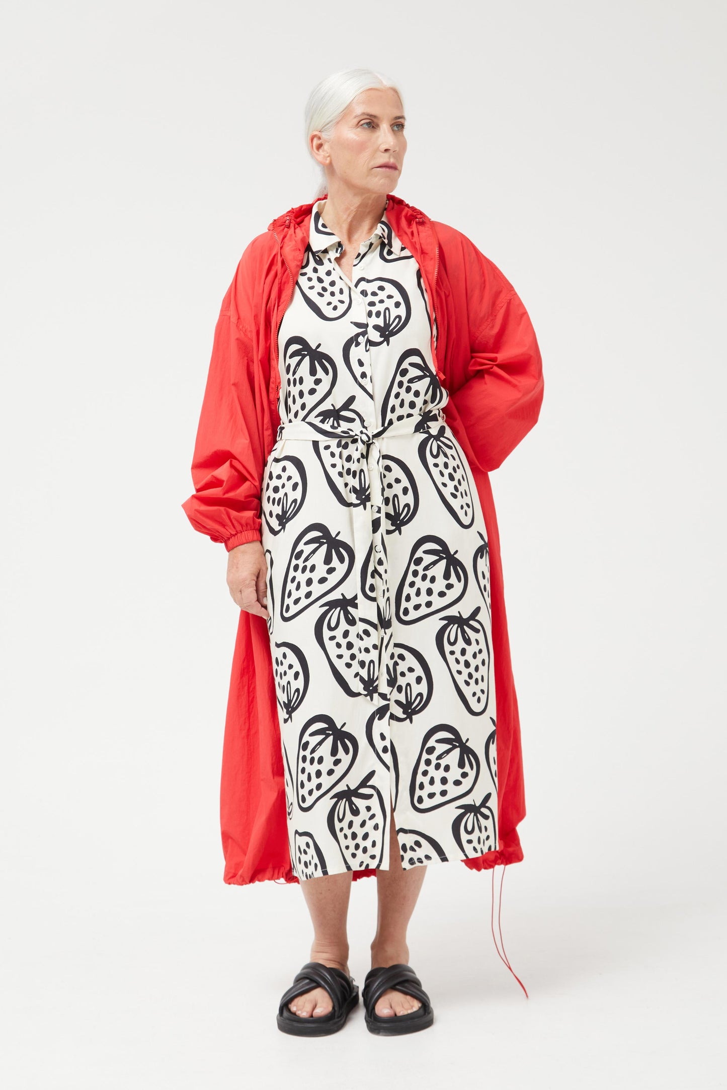Selby Strawberry Printed Button Down Midi Dress