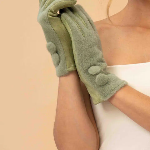 Grace Fuzzy Button Gloves