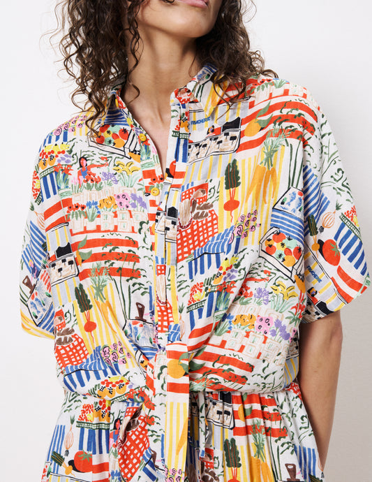 Celiane Market Print Button Down Top