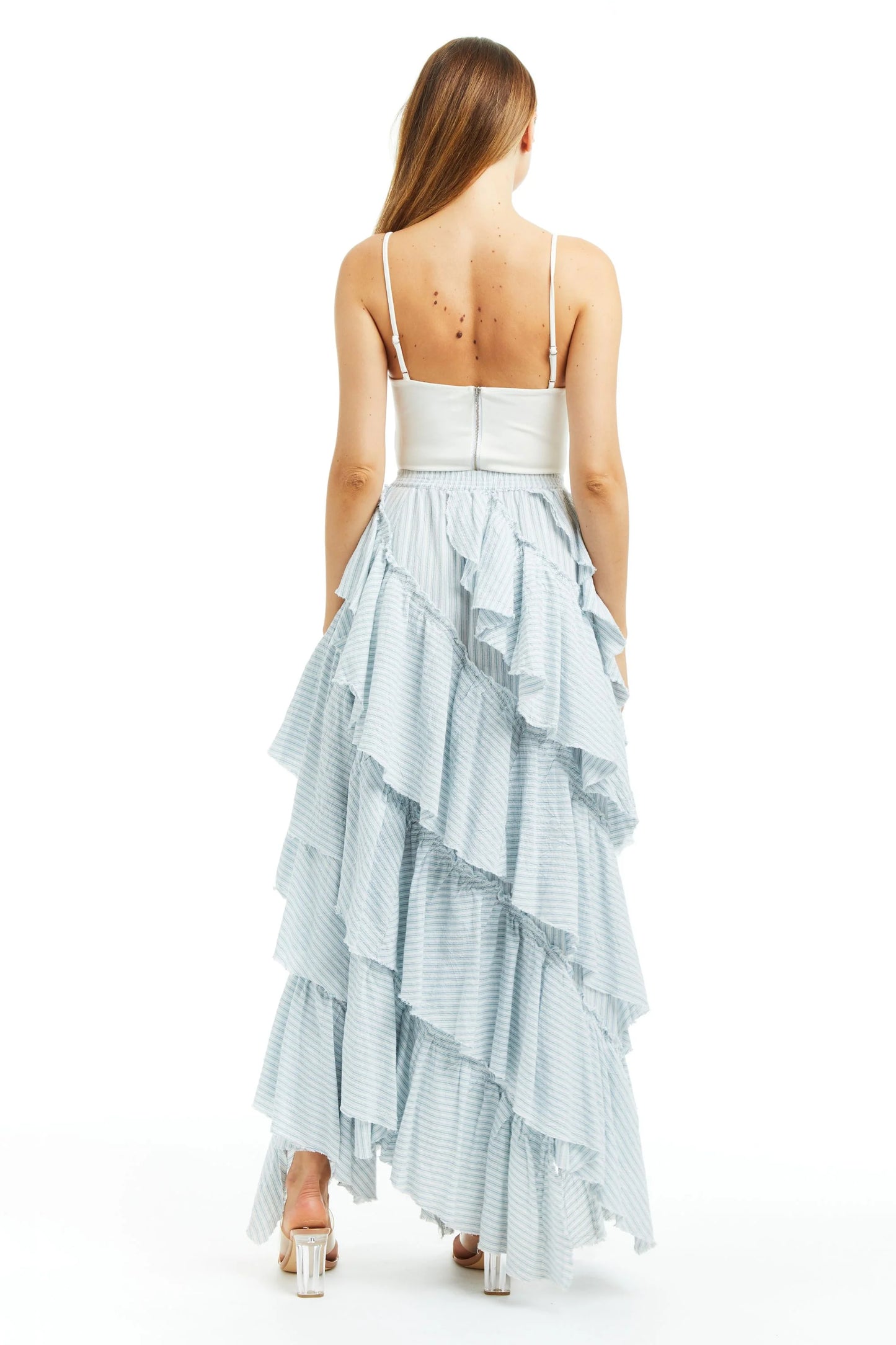 Runaway Bride Striped Ruffled Maxi Skirt