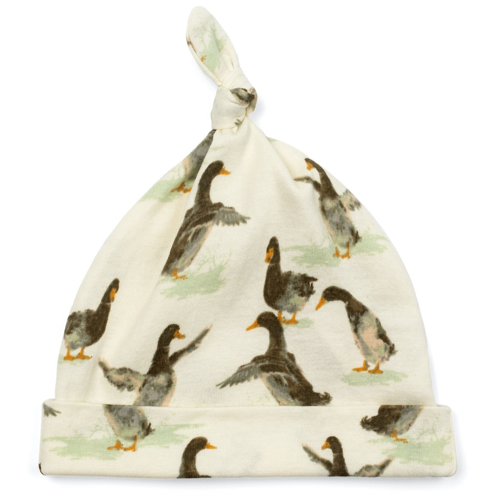 Organic Cotton Knotted Beanie Hat- Duck