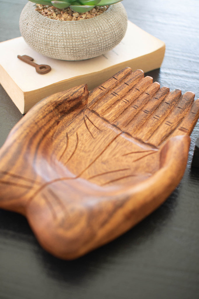 Carved Wood Open Hands Tray