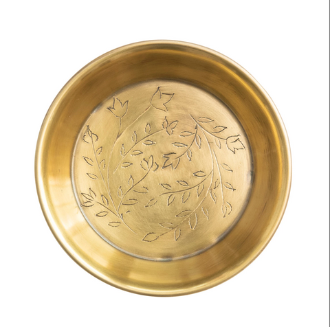 Metal Dish with Etched Floral Design