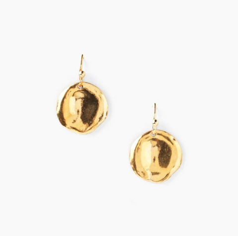 Yellow Gold Coin Drop Earrings