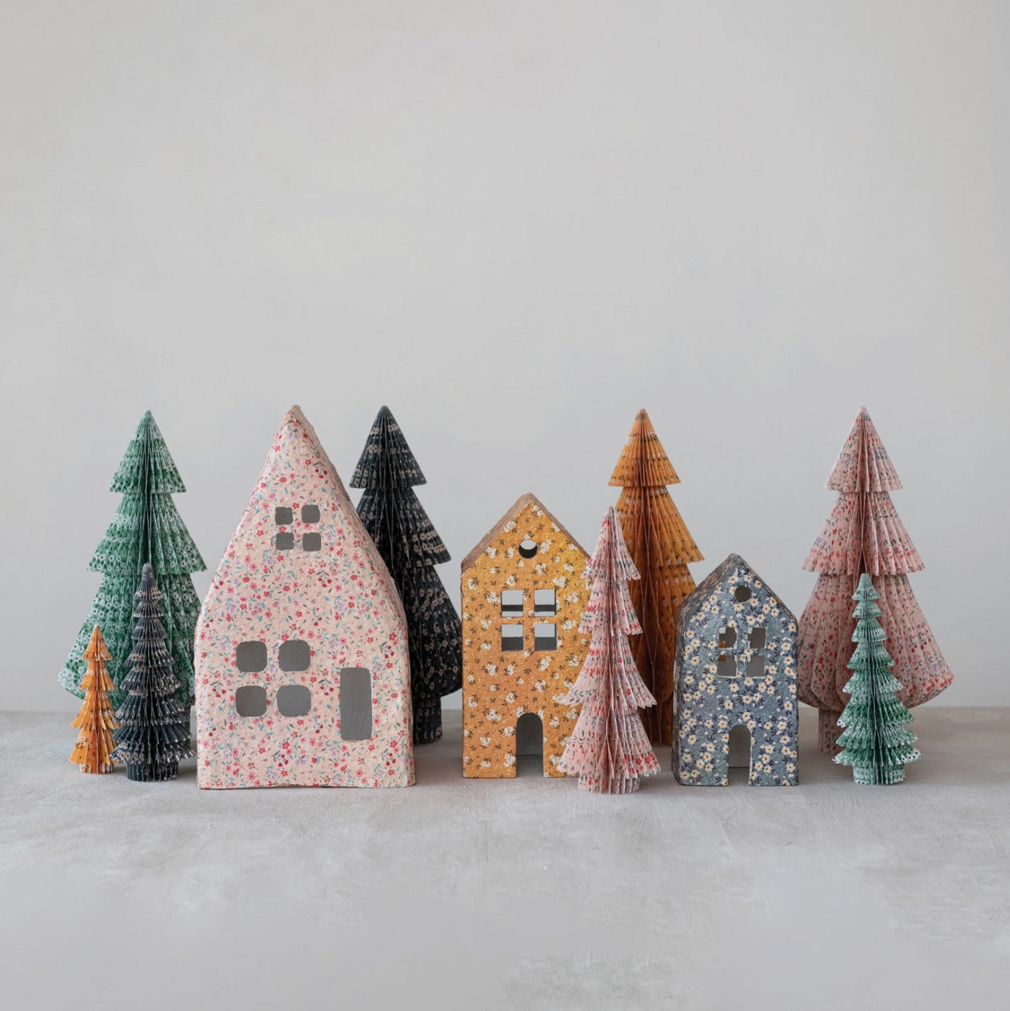 Floral Paper Mache Houses