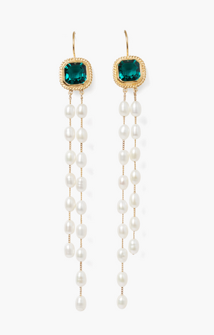 Emerald with Pearl Drops Earrings
