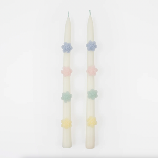 Pastel Flower Taper Candles - Set of 2