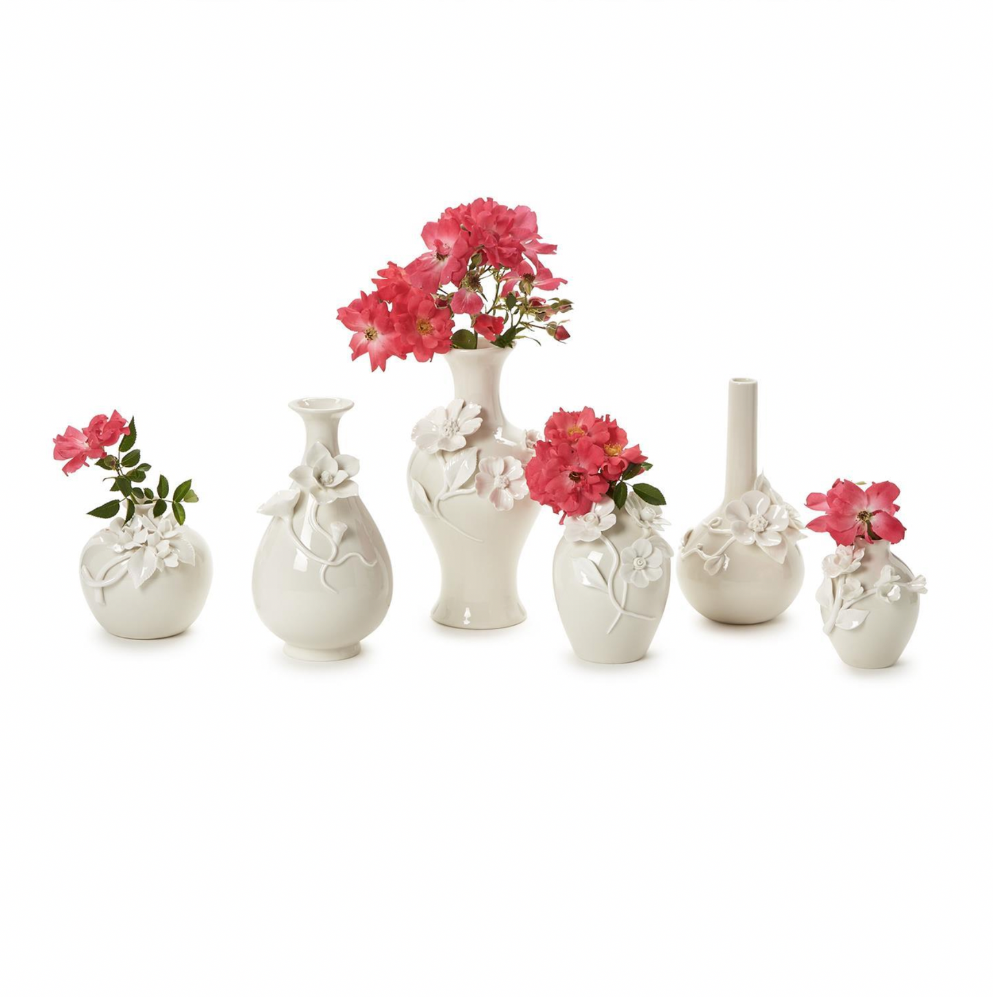 Porcelain Mini Vases with Sculpted Flowers