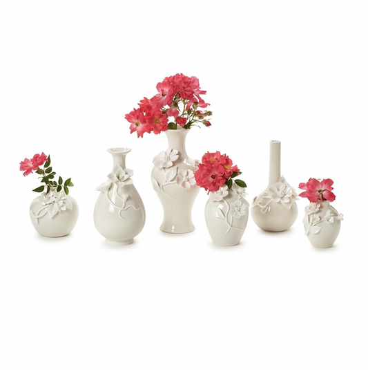Porcelain Mini Vases with Sculpted Flowers