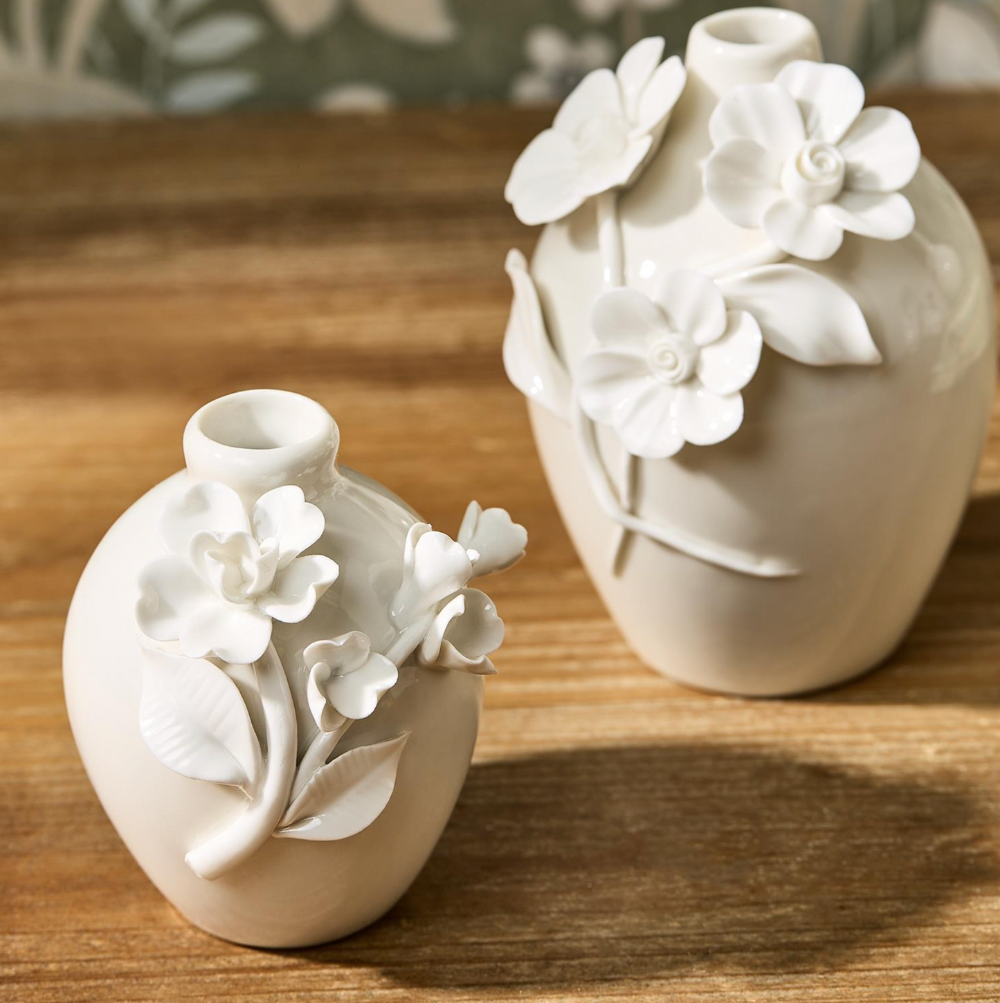 Porcelain Mini Vases with Sculpted Flowers