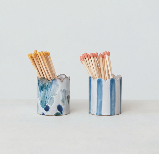 Mary Stoneware Match Holder w/ Striker Bottom
