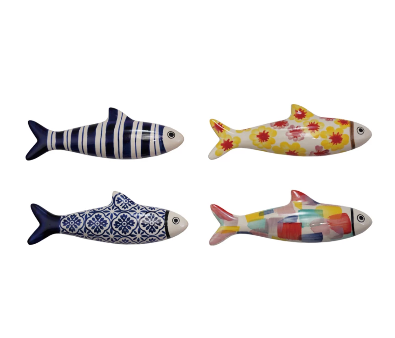 Hand-Painted Stoneware Fish Wall or Tabletop Decor