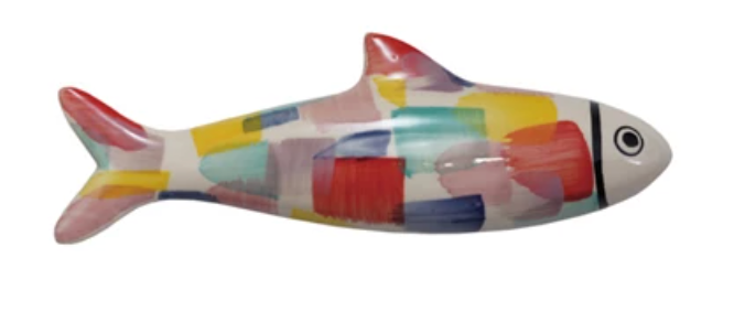 Hand-Painted Stoneware Fish Wall or Tabletop Decor