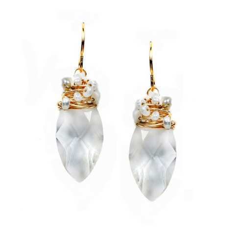 Quartz Wrapped in Tiny Pearls 14k Gold-Filled Earrings