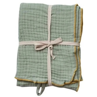 Woven Cotton Double Cloth Tea Towel w/ Contrasting Stitched Edge & Loop
