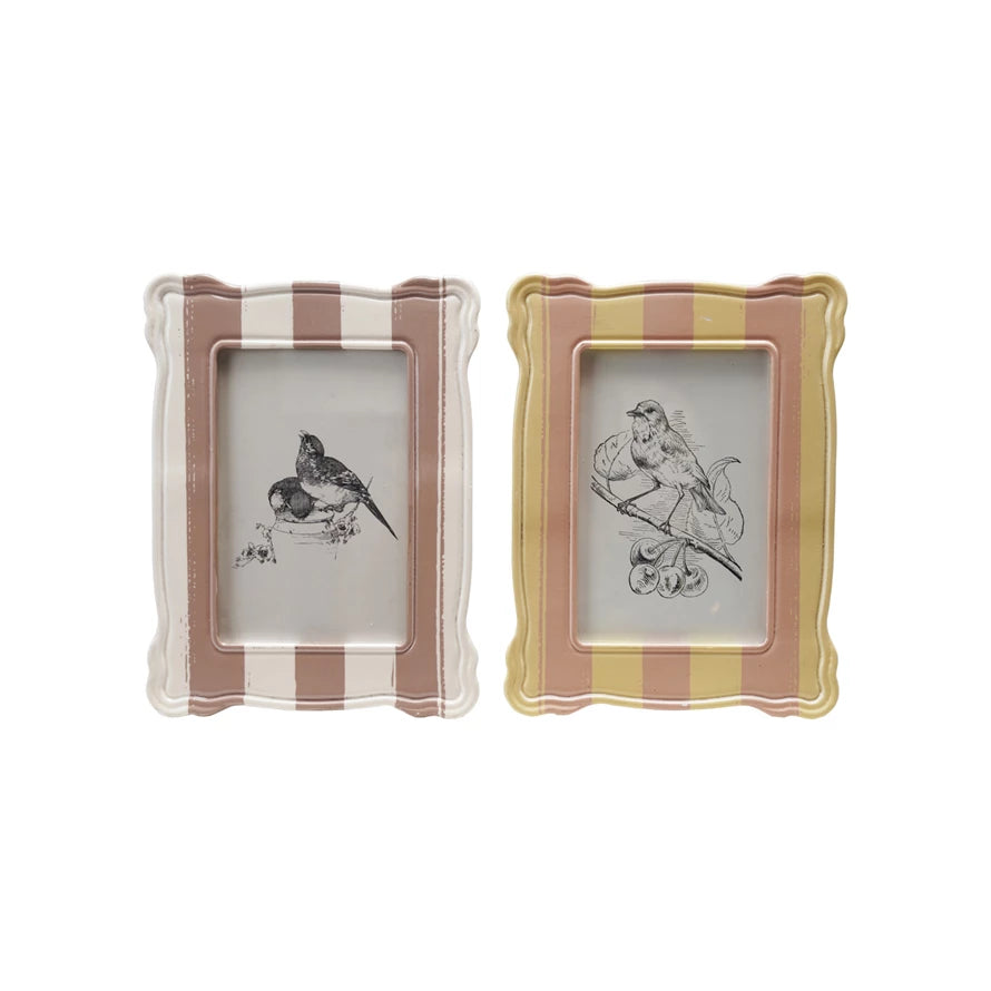 Rikki Striped Picture Frame w/ Vintage Reproduction Image