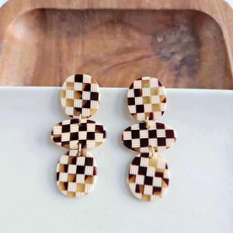 Florence 3 Tier Checker Earrings