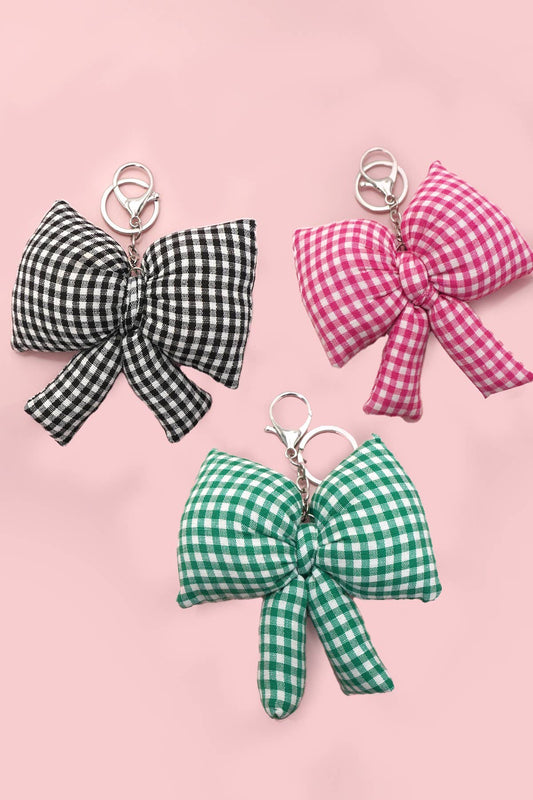 Puffy Gingham Bow Keychain