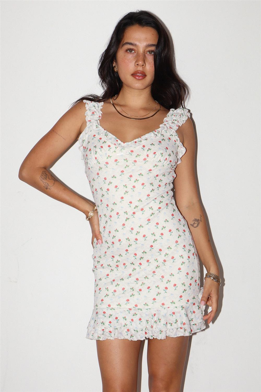 Rose Ruffle Mini Dress