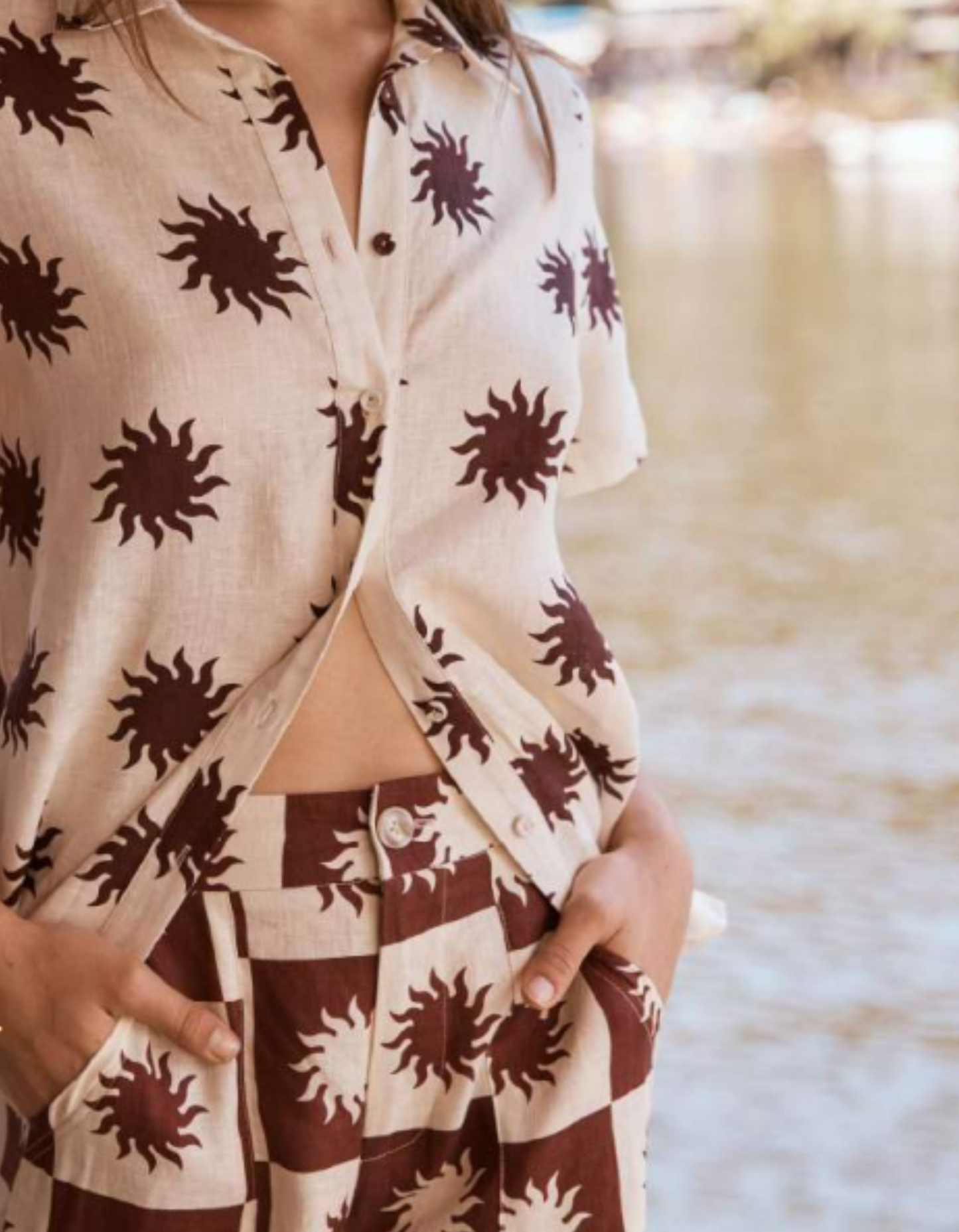 Sun Checker Print Linen Pants