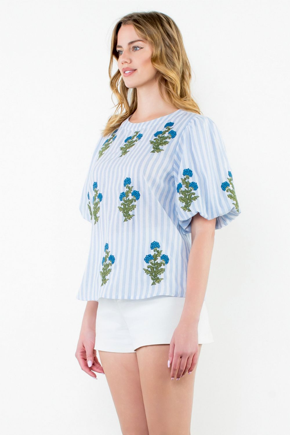 Annika Striped Embroidered Flower Top