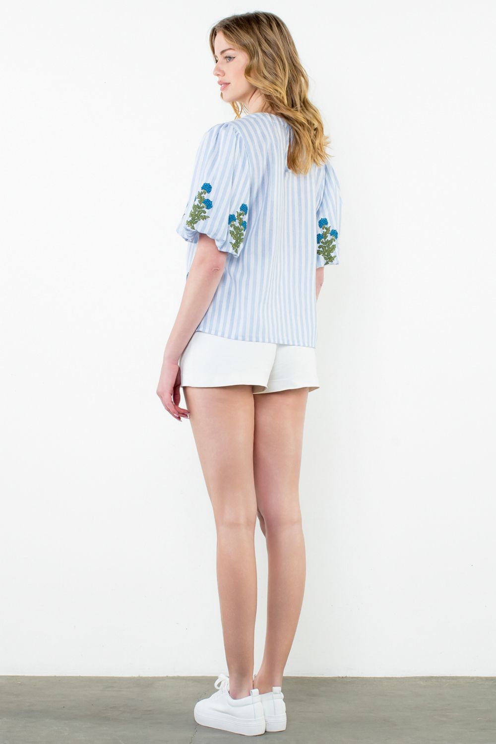 Annika Striped Embroidered Flower Top