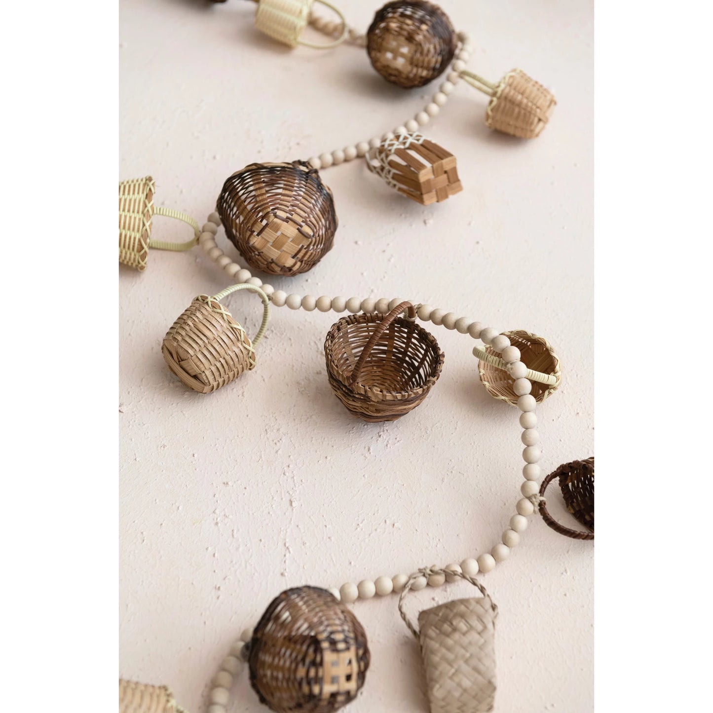 Wicker Garland w/ Mini Baskets & Wood Beads