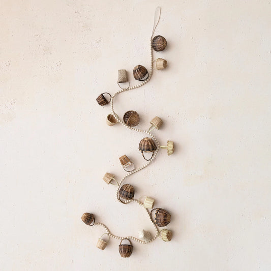 Wicker Garland w/ Mini Baskets & Wood Beads