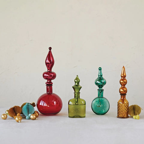 Decorative Glass Bottles with Mercury Glass Finial Ornament Stopper
