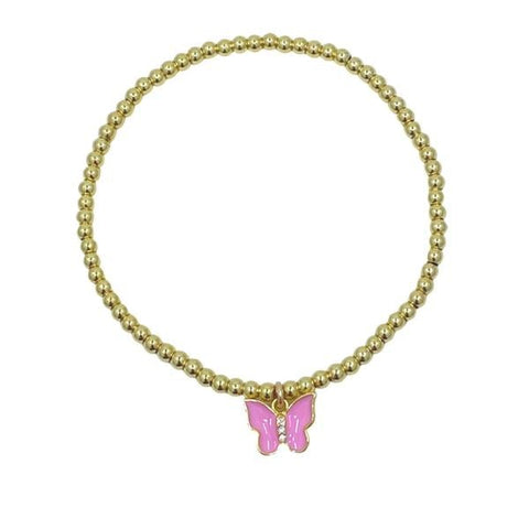 Beaded Bracelet with Enamel Butterfly