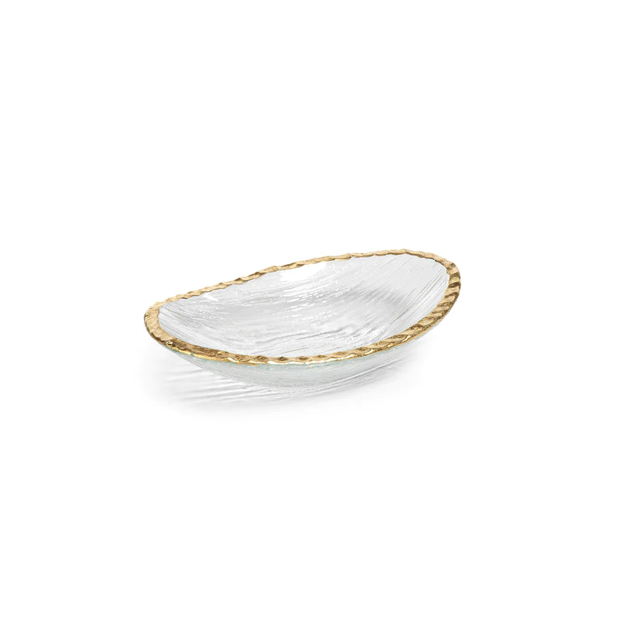 Textured Glass Round Trays with Gold Rim