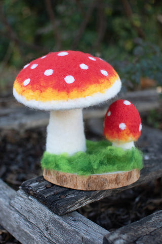 Felted Mushroom on Wood Base