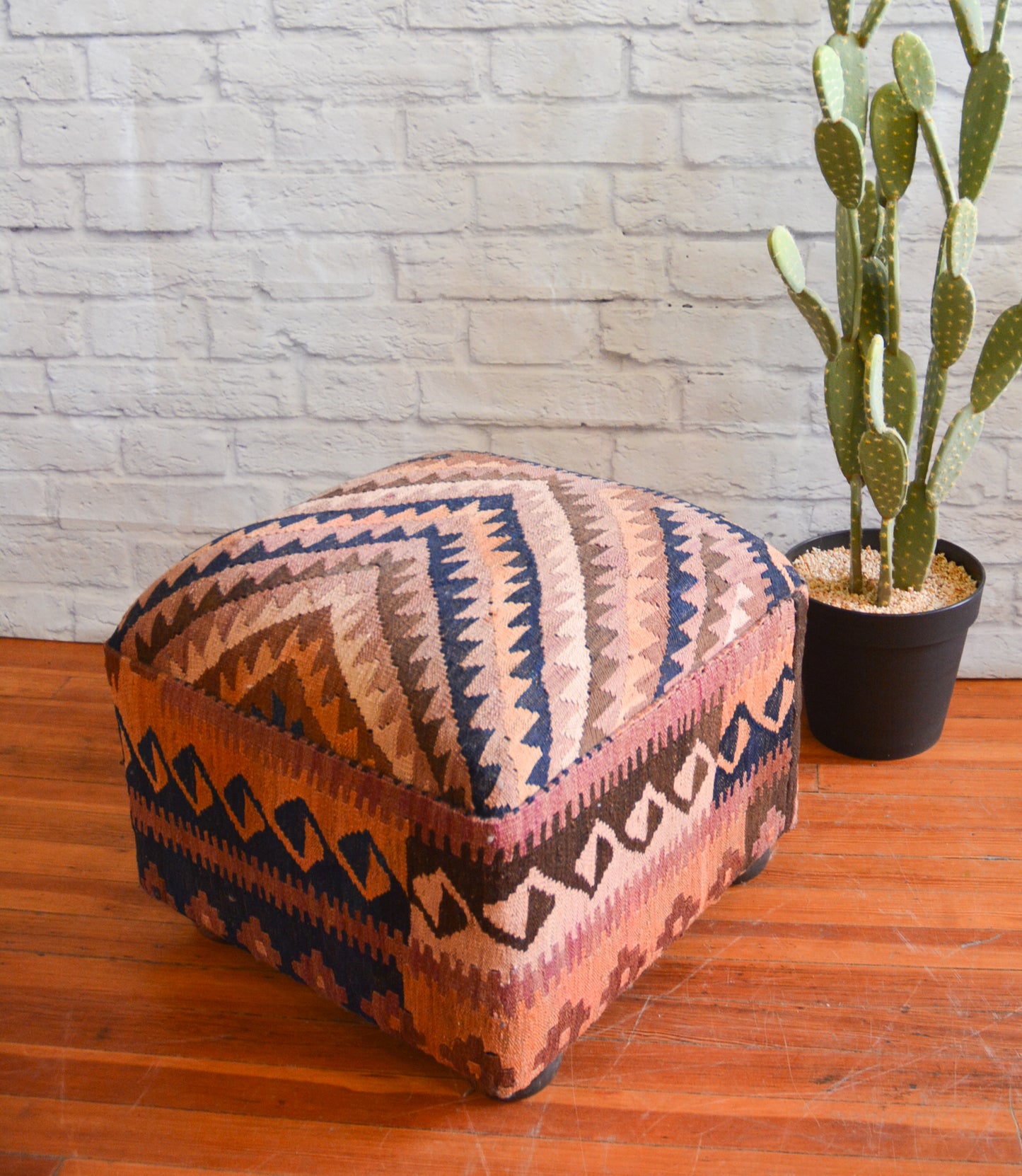 Natto Kilim Ottoman Brown