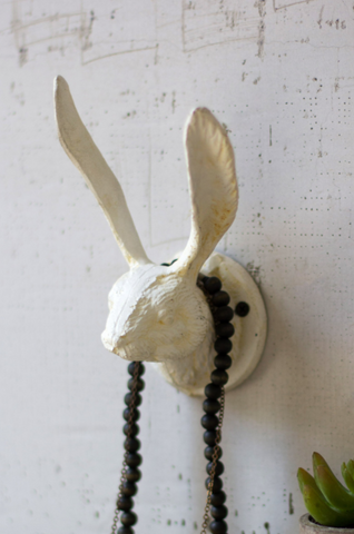 Antique White Cast Iron Rabbit Wall Hook