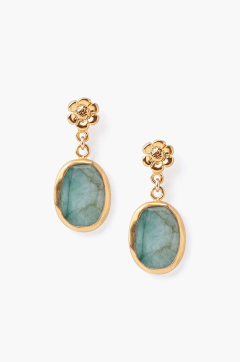 Gold Plated Flower Drop Stone Earrings