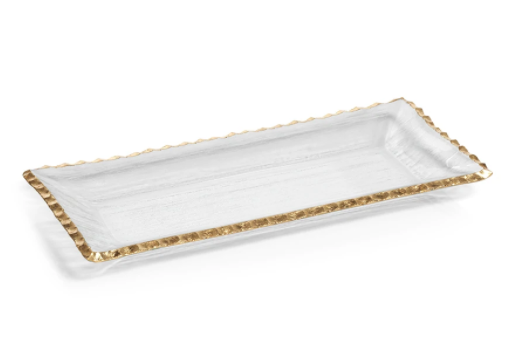 Textured Glass Rectangular Trays with Gold Rim