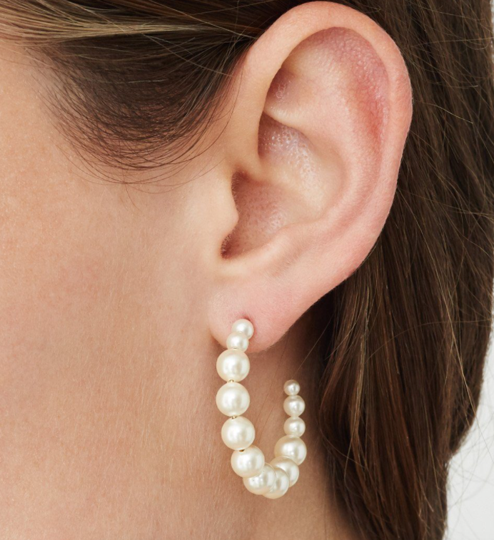 Standard Cream Pearl Hoop Earrings