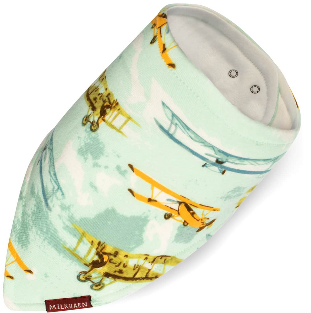 Organic Cotton Three-Layer Kerchief Bib - Vintage Planes