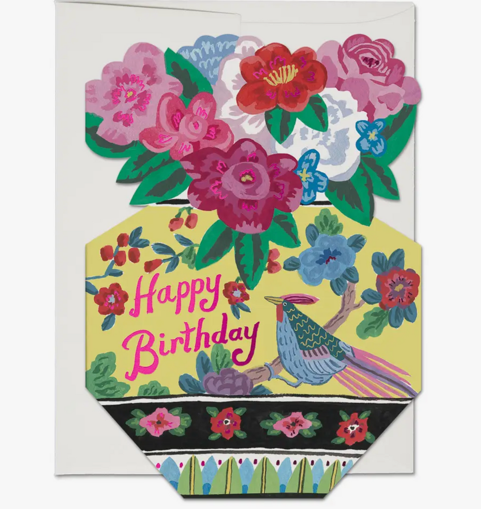 Ornate Flower Vase Happy Birthday Greeting Card